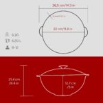 Lava Döküm Yuvarlak Cam Kapaklı Özbek Kazanı / Tencere. Döküm Demir Yekpare Kulplu Çap(Ø)30 Cm.-Bordo - Görsel 5