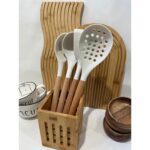 Bambu Saplı Silikon Mutfak Servis Seti, Pişirme ve Servis Takımı, 4 Parça, Beyaz - Görsel 3