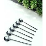 6'lı Paslanmaz Çelik Yuvarlak Tatlı ve Kek Kaşığı, Gri, Dayanıklı, Şık Tasarım