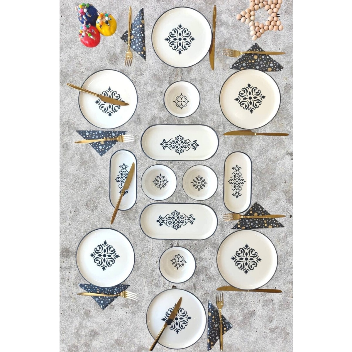 110001227171312.jpg Etnik Desen Siyah 6 Kişilik 14 Parça Kahvaltı Takımı**1** - Görsel 1