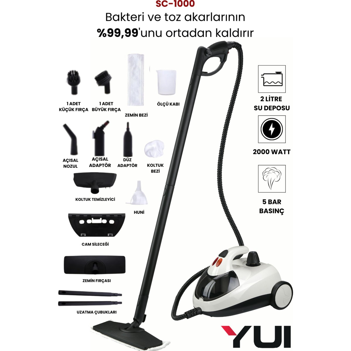 110001227207219.jpg Woodhub Çok Fonksiyonlu Buharlı Temizlik Makinesi Beyaz, Güçlü ve Pratik Temizlik Aracı - Görsel 1