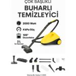 Woodhub Güçlü 2000W Buharlı Temizlik Makinesi, 2l Su Hazneli, 4 Kpa Basınç, 105° Dezenfekte - Görsel 4