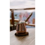 Vercetti Store Osmanlı Motifli, Geleneksel Türk Kahvesi, Süt Pişirme, Ahşap Saplı Bakır Kahve Cezvesi 4 Kişilik