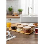 Hometarz Cam Kahvaltı Takımı -Bambu Yuvarlak Kahvaltılık 13 Parça - Görsel 2