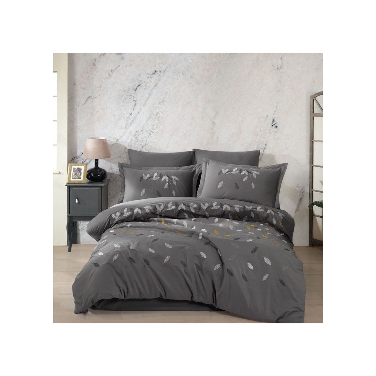 110001227619412.jpg Mulvxurg URG02 Çift Kişilik Poplin Premium Nakışlı Nevresim Lidia Gri (Mulvix) - Görsel 1