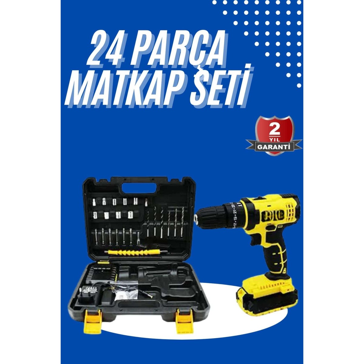 110001227803638.jpg Machnera Metal Şanzıman Çift Akülü Bakır Sargı 24 Parça LED Aydınlatmalı Matkap Seti - Görsel 1