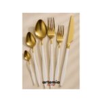 Artemia Home Gold Dine Beyaz 72 Parça Çatal Kaşık Bıçak Takımı | Gold | 12 Kişilik | 18/10 Paslanmaz Çelik