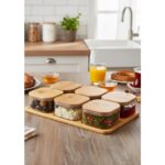 Hometarz Cam Kahvaltı Takımı -Bambu Kare Kahvaltılık 13 Parça