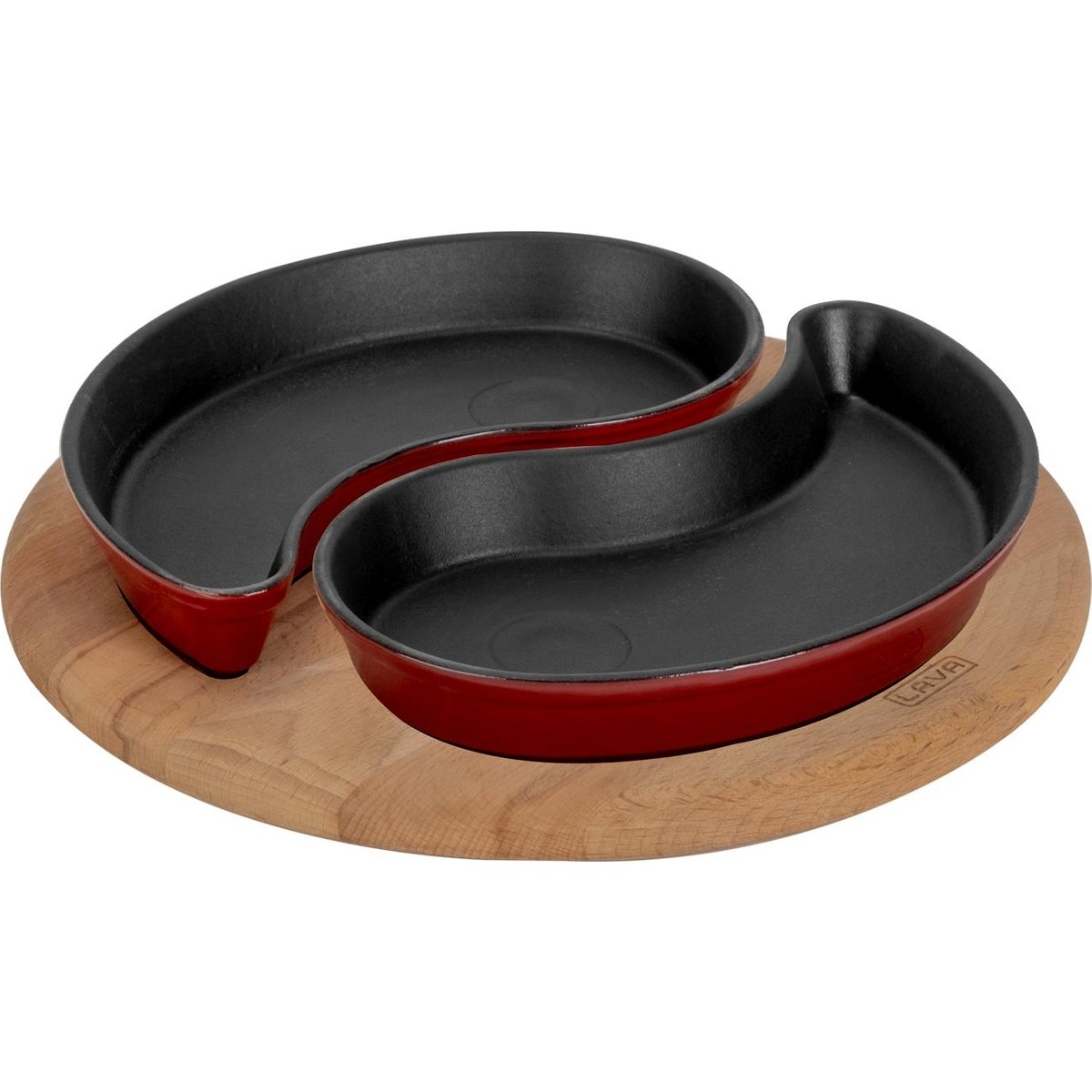 110001228418269.jpg Lava Döküm Damla Formlu 2'li Set Yingyang Fajita Tabağı Kayın Servis Ahşabı Ölçü 10X20CM.-BORDO - Görsel 1