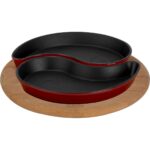 Lava Döküm Damla Formlu 2'li Set Yingyang Fajita Tabağı Kayın Servis Ahşabı Ölçü 10X20CM.-BORDO - Görsel 2
