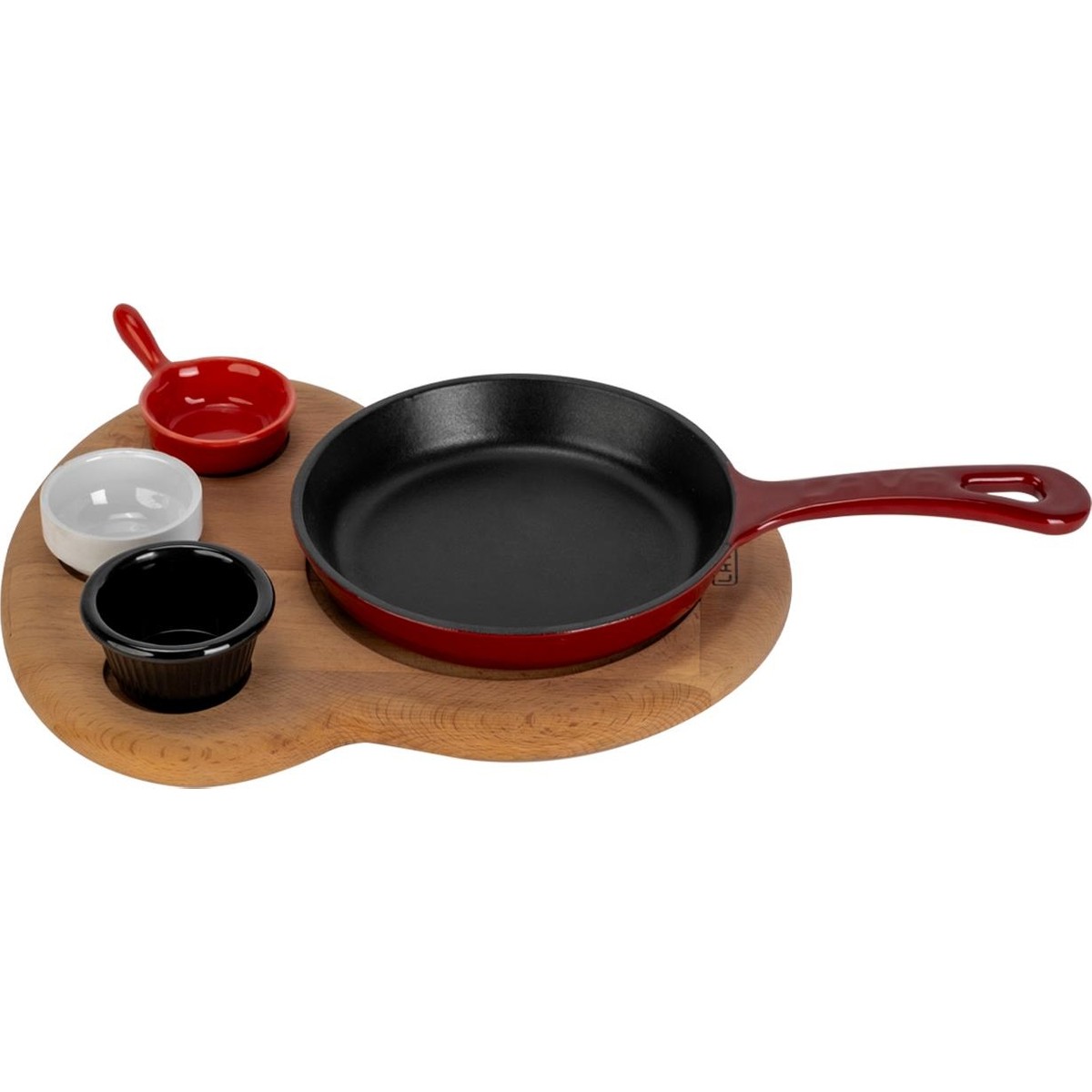 110001228554965.jpg Lava Döküm Yuvarlak Kızartma Tavası Yekpare Saplı Kayın Ahşap Altlık. ÇAP(Ø)16CM. (Bu Ürüne Sos Kapları Dahil Değildir)-Bordo - Görsel 1