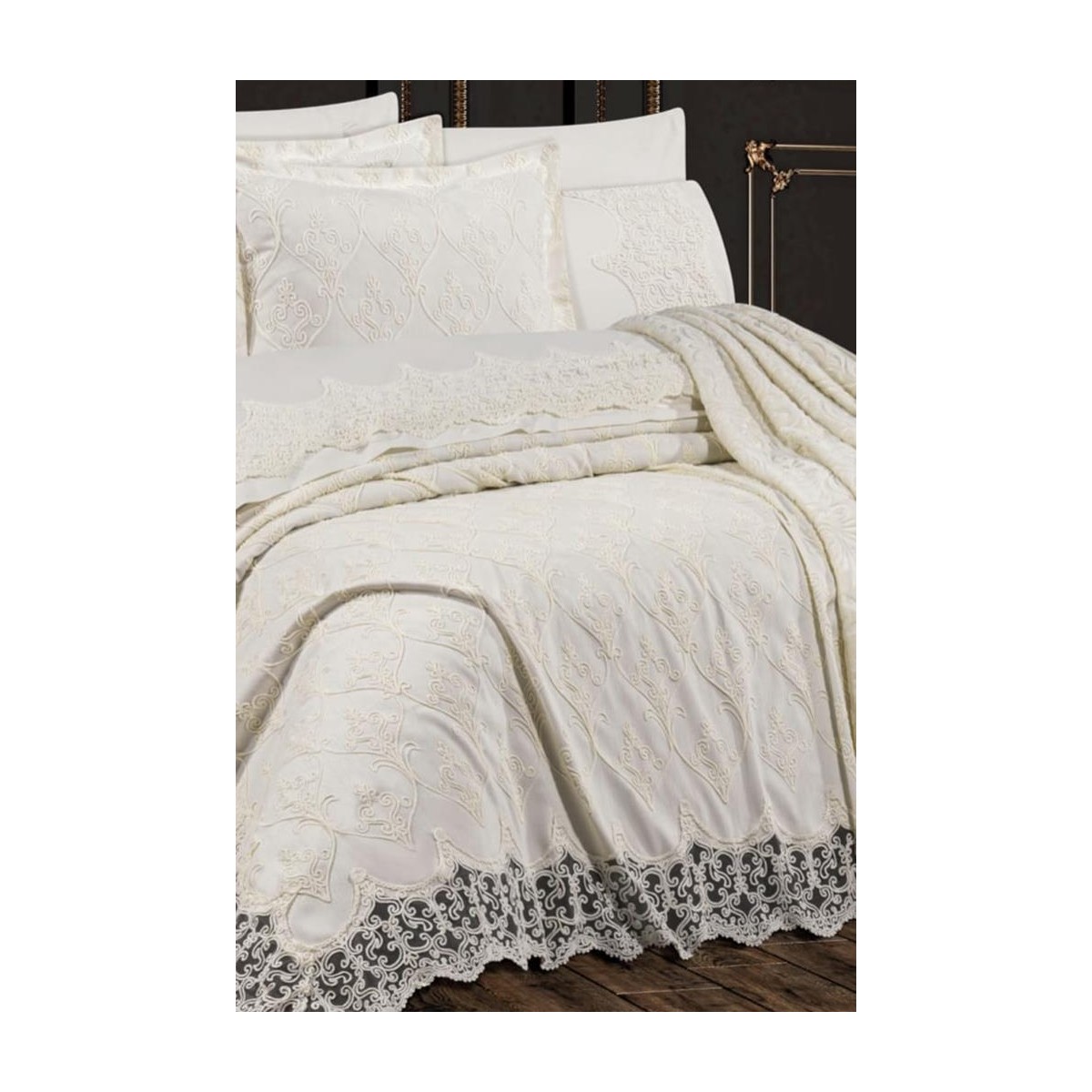 110001228688682.jpg Çeyiz Diyarı Ebru 10 Parça Battaniyeli Çeyiz Seti Krem - Görsel 1