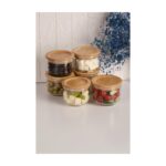 Bambum Duo 300ML 6'lı Beyaz Tepsili Bambu Kapaklı Cam Kahvaltılık - Görsel 3