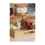 Bambum Duo 300ML 6'lı Beyaz Tepsili Bambu Kapaklı Cam Kahvaltılık - Görsel 4