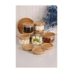 Bambum Duo 300ML 6'lı Beyaz Tepsili Bambu Kapaklı Cam Kahvaltılık - Görsel 5