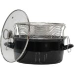 Pr Home Emaye Cam Kapaklı Kızartma Tenceresi 22 cm Siyah Krom Tepeli