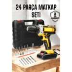 Çift Bataryalı Metal Dişli Darbeli Şarjlı Matkap Seti 24W Güç ve 24 Parça Aksesuar