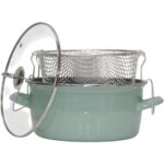 Pr Home Emaye Cam Kapaklı Kızartma Tenceresi 24 cm Soft Yeşil Krom Tepeli
