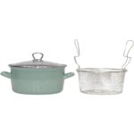 Pr Home Emaye Cam Kapaklı Kızartma Tenceresi 24 cm Soft Yeşil Krom Tepeli - Görsel 3