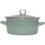 Pr Home Emaye Cam Kapaklı Kızartma Tenceresi 24 cm Soft Yeşil Krom Tepeli - Görsel 4