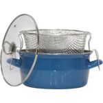 Pr Home Emaye Cam Kapaklı Kızartma Tenceresi 24 cm Mavi Krom Tepeli