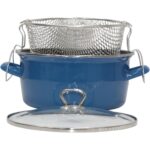 Pr Home Emaye Cam Kapaklı Kızartma Tenceresi 24 cm Mavi Krom Tepeli - Görsel 2