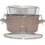 Pr Home Emaye Cam Kapaklı Kızartma Tenceresi 24 cm Açık Kahverengi Krom Tepeli - Görsel 2