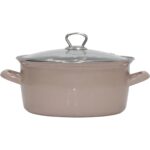 Pr Home Emaye Cam Kapaklı Kızartma Tenceresi 24 cm Açık Kahverengi Krom Tepeli - Görsel 4