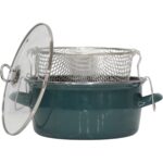 Pr Home Emaye Cam Kapaklı Kızartma Tenceresi 24 cm Petrol Yeşili Krom Tepeli