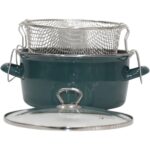 Pr Home Emaye Cam Kapaklı Kızartma Tenceresi 24 cm Petrol Yeşili Krom Tepeli - Görsel 2