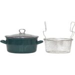 Pr Home Emaye Cam Kapaklı Kızartma Tenceresi 24 cm Petrol Yeşili Krom Tepeli - Görsel 3