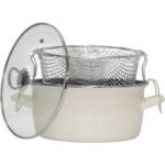 Pr Home Emaye Cam Kapaklı Kızartma Tenceresi 24 cm Krem Krom Tepeli