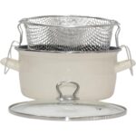 Pr Home Emaye Cam Kapaklı Kızartma Tenceresi 24 cm Krem Krom Tepeli - Görsel 2