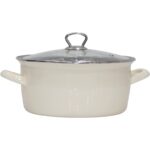 Pr Home Emaye Cam Kapaklı Kızartma Tenceresi 24 cm Krem Krom Tepeli - Görsel 4