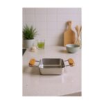 Bambum Cesta - Bambu Kulplu Çelik Sunum Tavası Kare Küçük