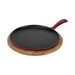 Lava Döküm Yuvarlak Pizza Krep Pankek Tavası Döküm Demir Yekpare Saplı Kayın Servis Ahşabı ÇAP(Ø)20CM.-BORDO - Görsel 2