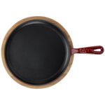 Lava Döküm Yuvarlak Pizza Krep Pankek Tavası Döküm Demir Yekpare Saplı Kayın Servis Ahşabı ÇAP(Ø)20CM.-BORDO - Görsel 3