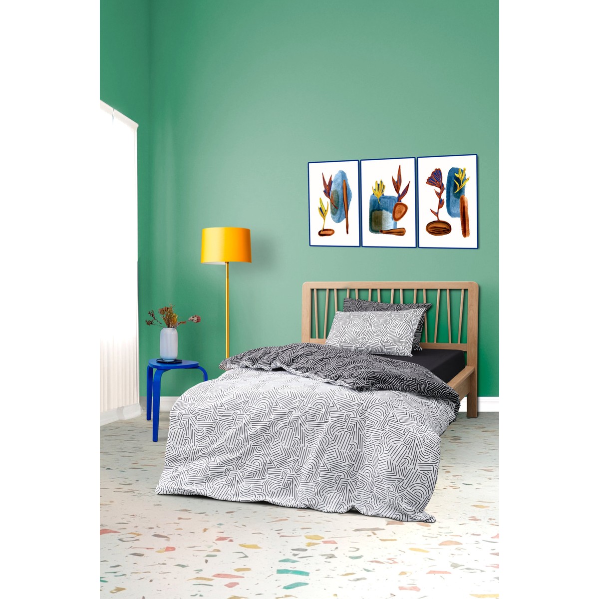 110001230217079.jpg Cozy Home mono Tek Kişilik Lastikli Çarşaflı Nevresim Takımı Maze Siyah - Görsel 1