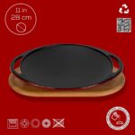 Lava Döküm Yuvarlak Saç Kavurma Tavası Döküm Demir Yekpare Çift Kulplu Kayın Servis Ahşabı ÇAP(Ø)28CM.-BORDO - Görsel 4