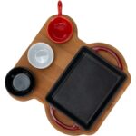 Lava Döküm Dikdörtgen Sahan Döküm Demir Yekpare Çift Kulplu Kayın Servis Ahşabı Ölçü 12X15CM. (Sos Kapları Dahil Değildir.)-Bordo - Görsel 3