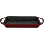 Lava Döküm Dikdörtgen Izgara Tavası Döküm Demir Yekpare Çift Kulplu Ölçü 26X32CM.-BORDO