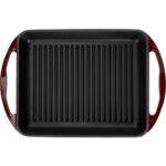 Lava Döküm Dikdörtgen Izgara Tavası Döküm Demir Yekpare Çift Kulplu Ölçü 26X32CM.-BORDO - Görsel 3