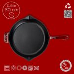 Lava Döküm Yuvarlak Kızartma Tavası Döküm Demir Yekpare Saplı. ÇAP(Ø)30CM-BORDO - Görsel 4