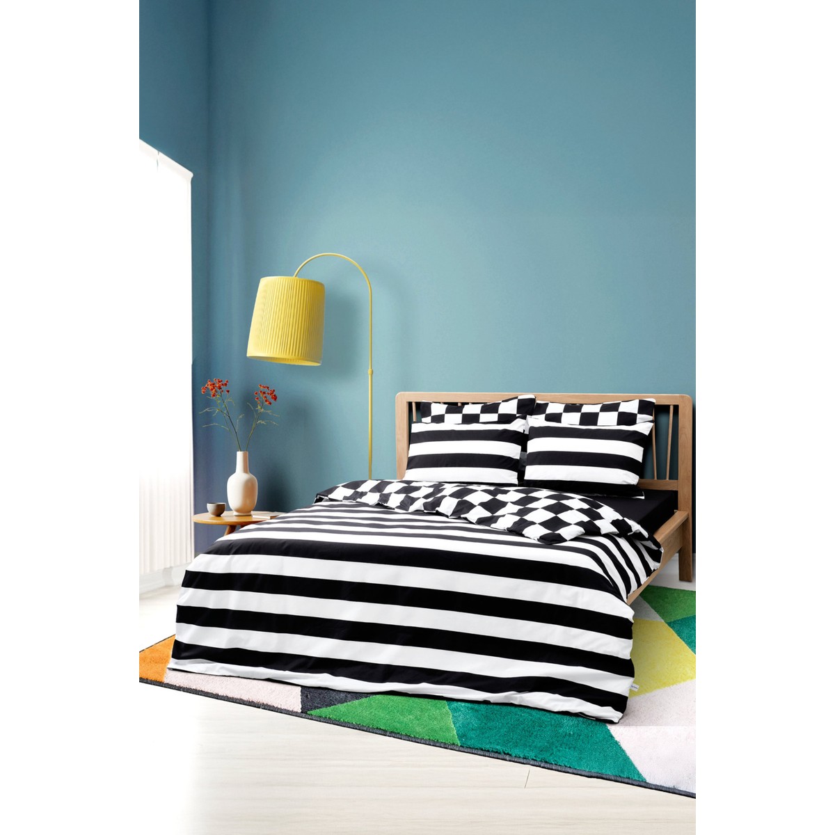 110001230924826.jpg Cozy Home Mono Çift Kişilik Lastikli Çarşaflı Nevresim Takımı Code Siyah - Görsel 1