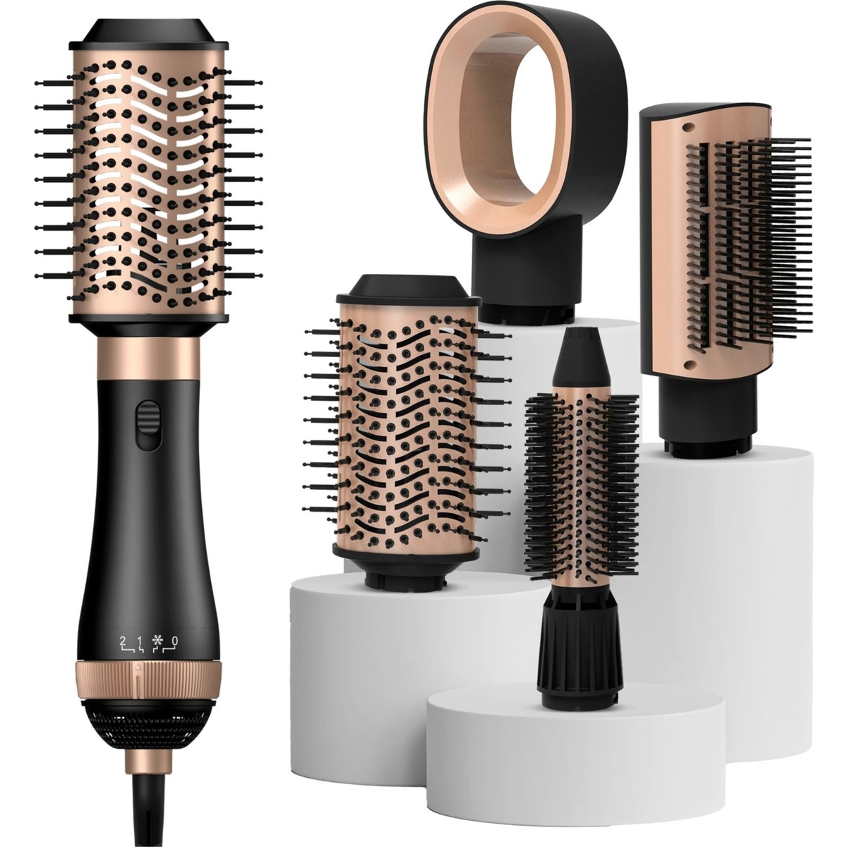 110001231403624.jpg Airstorr Hyundaı HC-092 5'i 1 Arada Döner Sıcak Hava Fırçası Seti 1000W 3 Hız Sabit Sıcaklıkta Saç Bakımı - Görsel 1