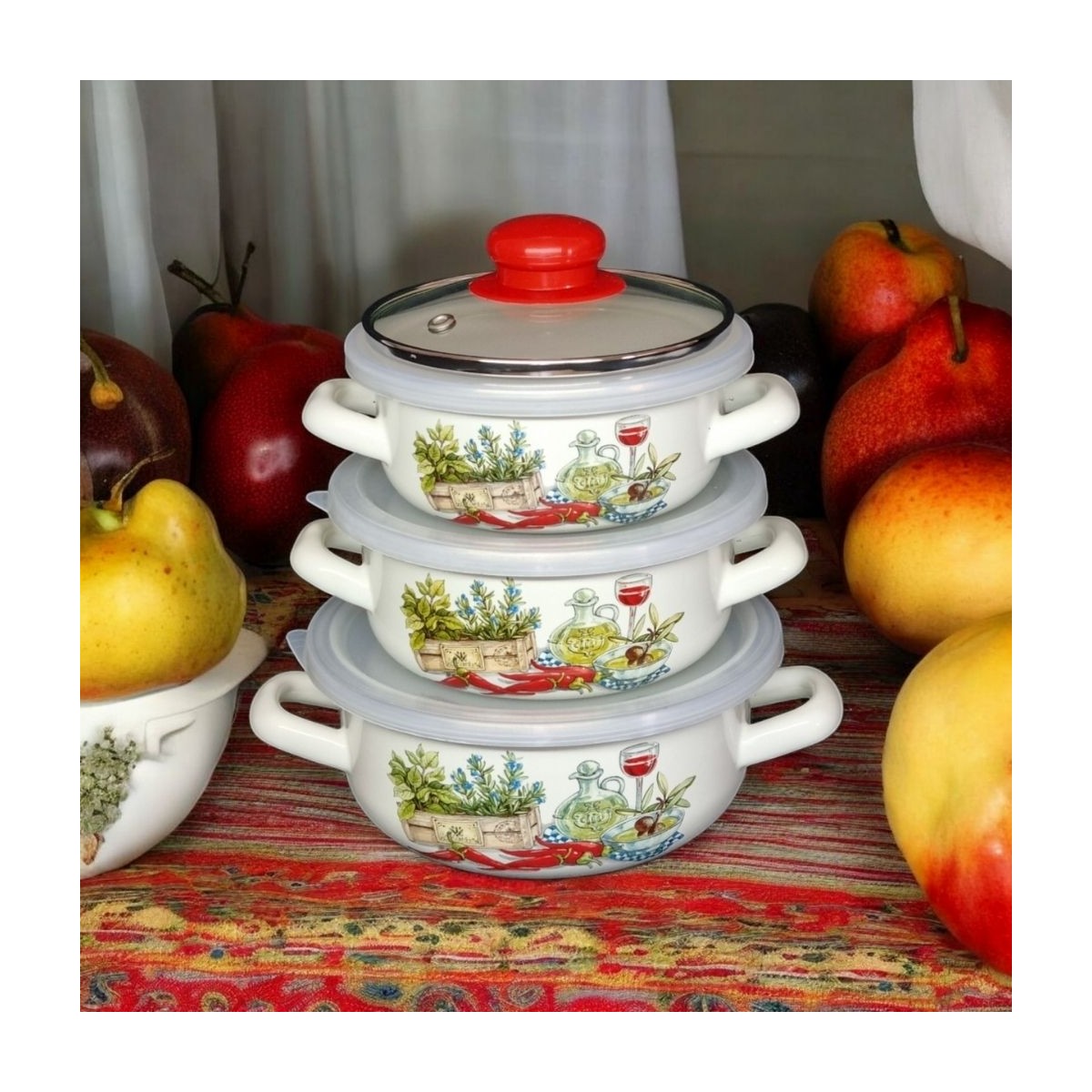 110001232588483.jpg Emaye Market Emaye Pişir Sakla Tencere Seti 9 Parça - Görsel 1