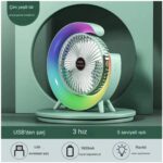 AyrStore Masaüstü Vantilatör USB Şarjlı Rgb LED Işıklı 3 Kademeli 180° Ayarlanabilir Soğutucu Fan Yeşil