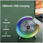AyrStore Masaüstü Vantilatör USB Şarjlı Rgb LED Işıklı 3 Kademeli 180° Ayarlanabilir Soğutucu Fan Yeşil - Görsel 2