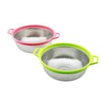 27CM Renkli Plastik Çerçeve - Kulplu Çelik Sepet Metal Süzgeç (5047)