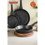 Kahramanlar Alüminyum Döküm Düz Tava Seti 3 Parça 20-24-28 cm PTFE Kaplama Siyah - Görsel 2
